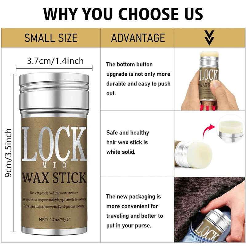 LOCKMIO Hair Wax Stick for Women and Kids Long Lasting Hold Pomade Control Broken Frizz Flyaway Styling Wax for Natural Wigs