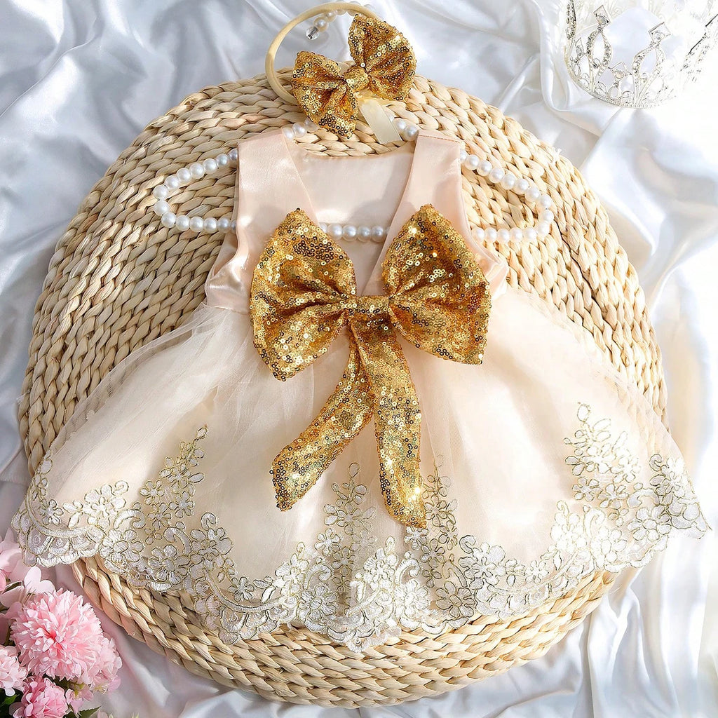 ILLMINIQUE ™ Newborn Photography Outfits Girl  With Big Bow Lace Dress