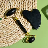 Natural Black Jade Facial massager, guasha scraper, double head roller, skin care and massage for the face