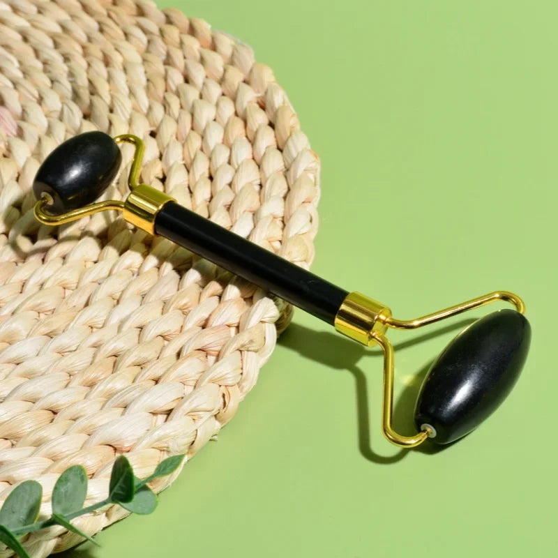 Natural Black Jade Facial massager, guasha scraper, double head roller, skin care and massage for the face