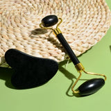 Natural Black Jade Facial massager, guasha scraper, double head roller, skin care and massage for the face
