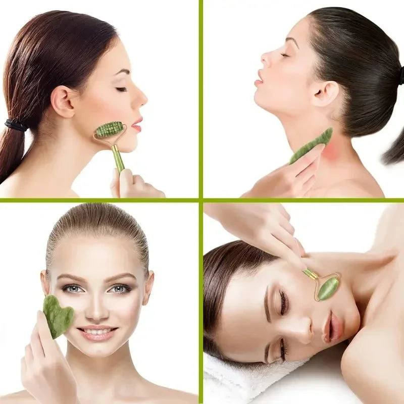 Natural Black Jade Facial massager, guasha scraper, double head roller, skin care and massage for the face